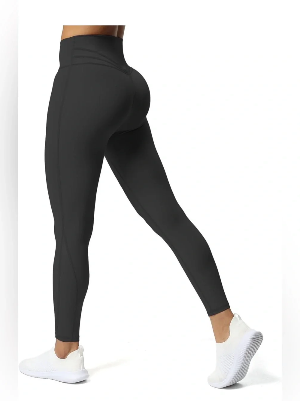 AOXJOX Black High Waisted Sculpting Leggings Medium M Gym Yoga Booty Contour - Picture 1 of 12